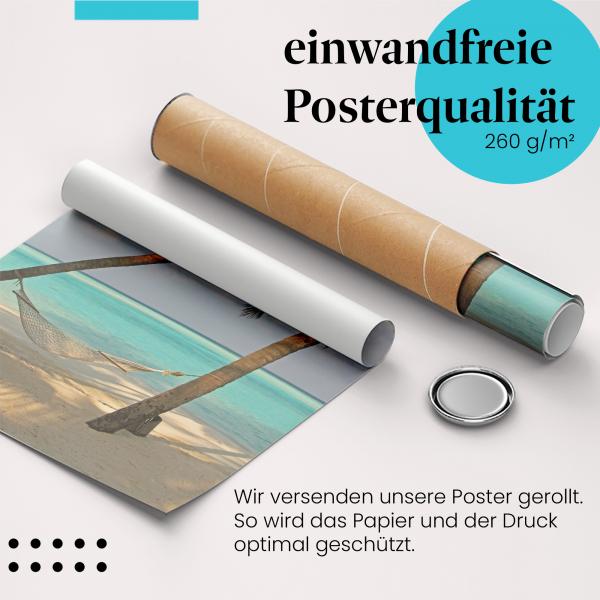 Gerolltes Poster "Traumstrand", Hängematte, Entspannung.